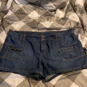 Old Navy low rise jean shorts with cargo pockets.